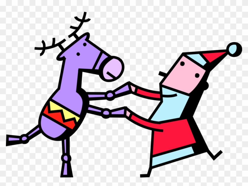 840x632 Vector Illustration Of Santa Claus Dances With Reindeer