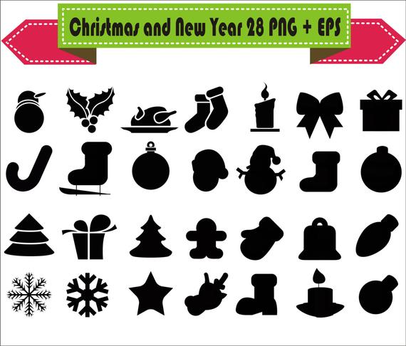 570x486 Christmas New Year Tree Santa Snow Hollyday Silhouette Vector Etsy