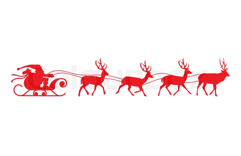 800x518 Santa Sleigh Reindeer Red Silhouette Stock Vector Colourbox