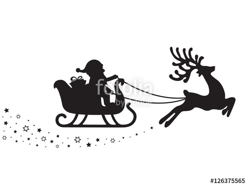500x375 Santa Sleigh Silhouette Stars White Background Stock Image