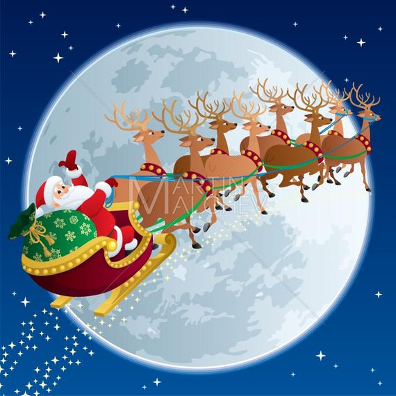 Santa Sleigh Vector Cartoon Illustration Christmas Santa Etsy 570x571 Santa Sleigh Vector Cartoon Illustration Christmas Santa Etsy