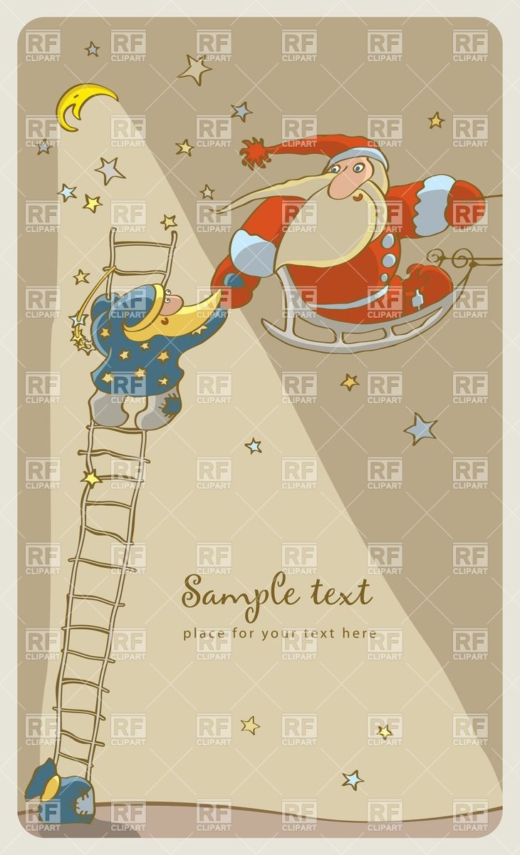 Small Santa On Ladder And Old Santa On Sledge Vector Image 730x1200 Small Santa On Ladder And Old Santa On Sledge Vector Image
