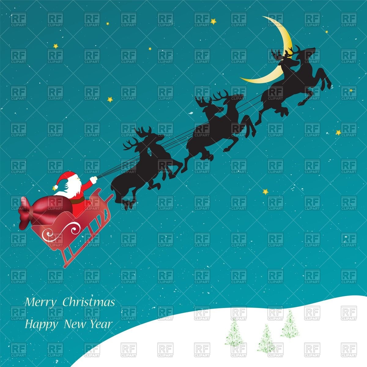 Christmas Card With Santa Claus On Flying Sledge Vector Image 1200x1200 Christmas Card With Santa Claus On Flying Sledge Vector Image