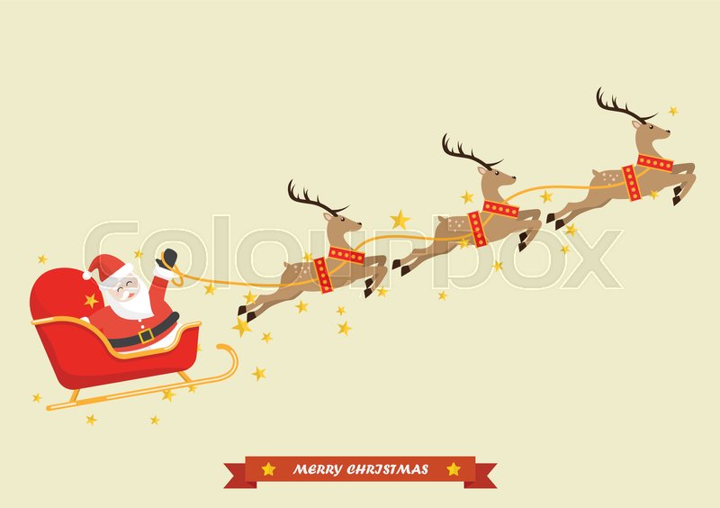 800x564 Santa Claus With Reindeer Sleigh Stock Vector Colourbox