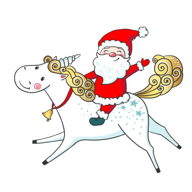 612x612 Hand Drawn Cute Unicorn And Santa Claus Vector Art Illustration