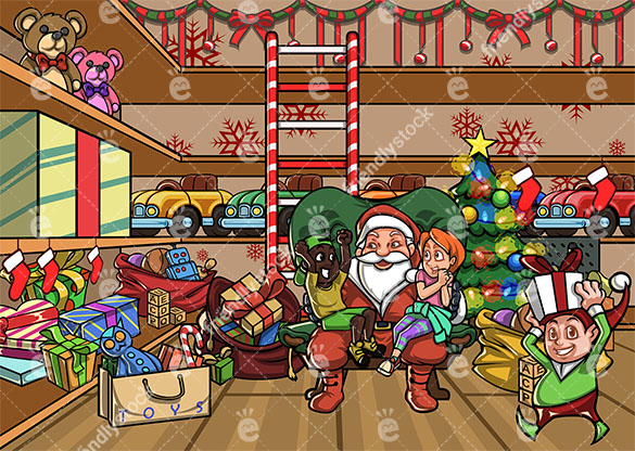585x416 Santa And Two Children Hanging Out At Santa's Workshop