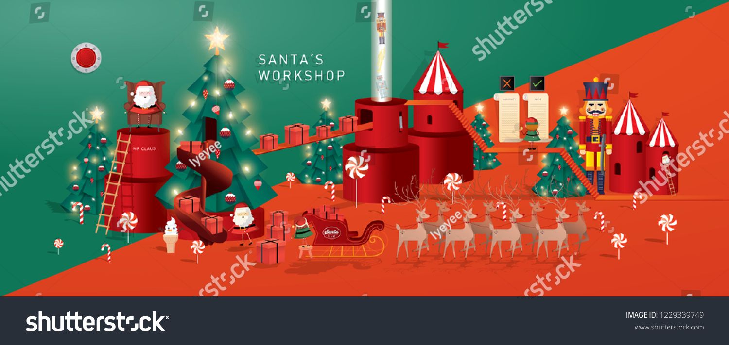 1500x711 Christmas Greetingssanta's Workshop Template Vector