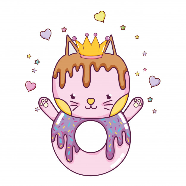 626x626 Kawaii Cat Donut With Hearts And Sars Vector Premium Download