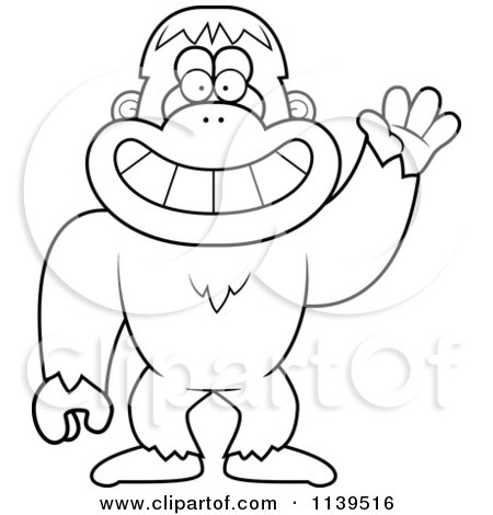 450x470 Cartoon Clipart Of A Black And White Friendly Waving Bigfoot
