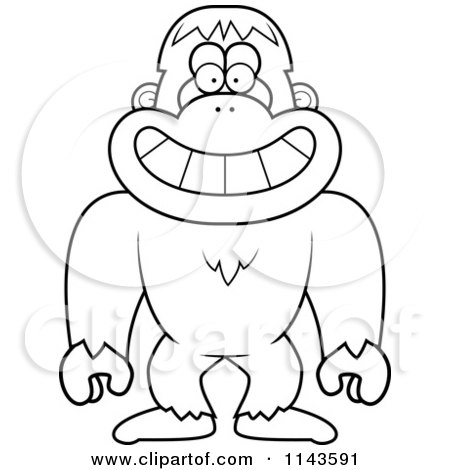 450x470 Cartoon Clipart Of A Black And White Smiling Bigfoot Sasquatch