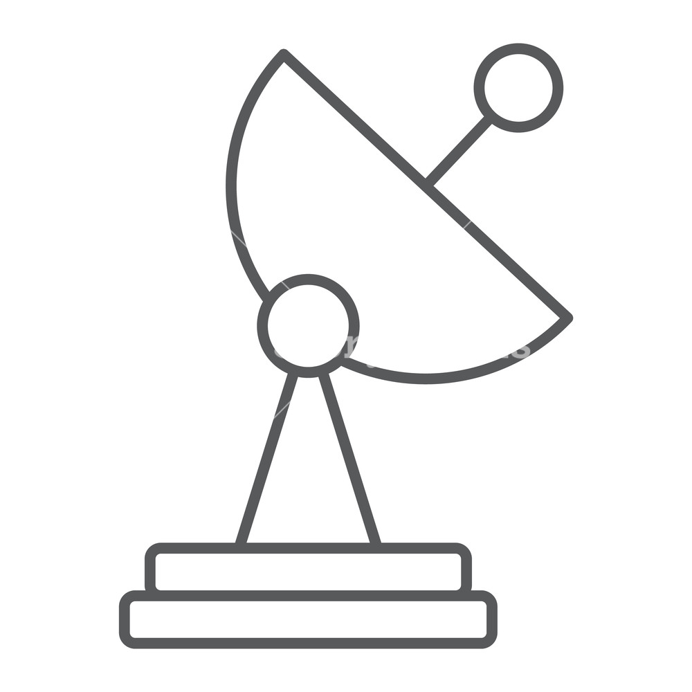 1000x1000 Radar Thin Line Icon, Tv And Receiver, Satellite Dish Sign, Vector