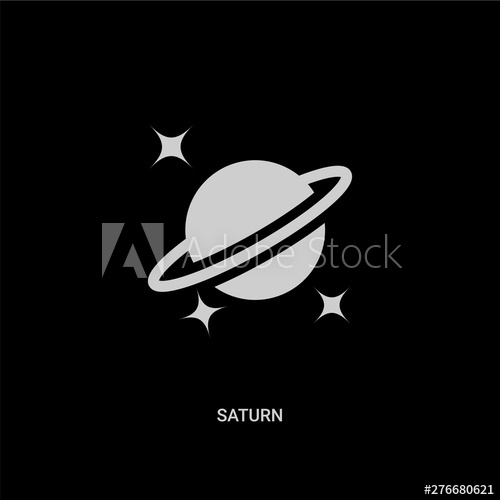 500x500 White Saturn Vector Icon On Black Background Modern Flat Saturn