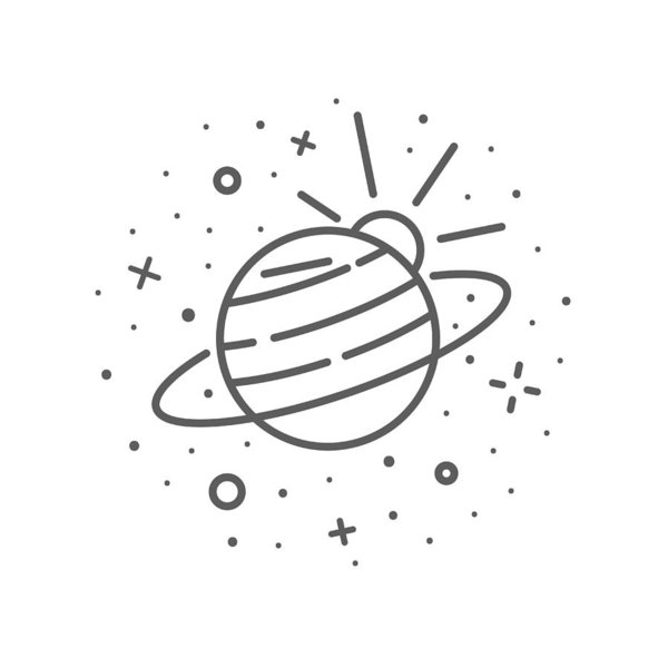 600x600 Planet Saturn Vector Illustration Outline Style Art Print