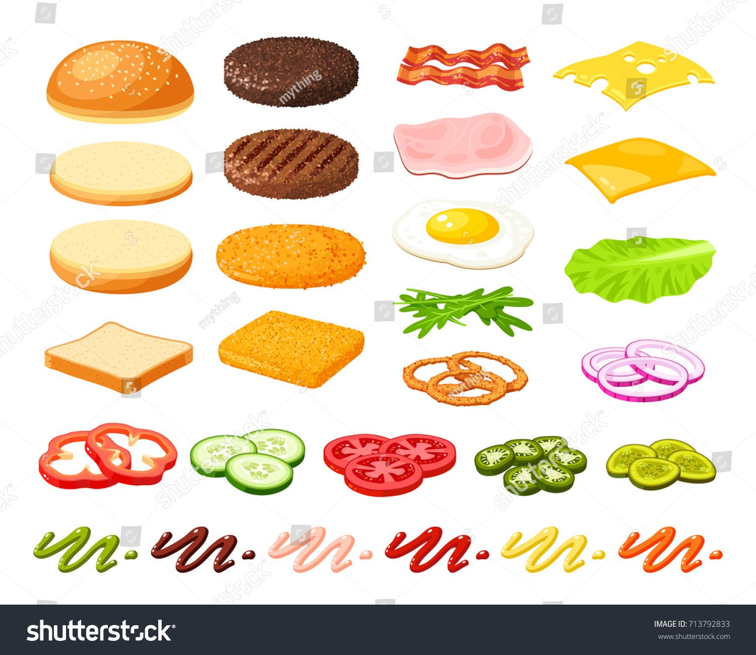 1500x1300 Set Of Ingredients For Burger And Sandwich Sliced Veggies, Bun