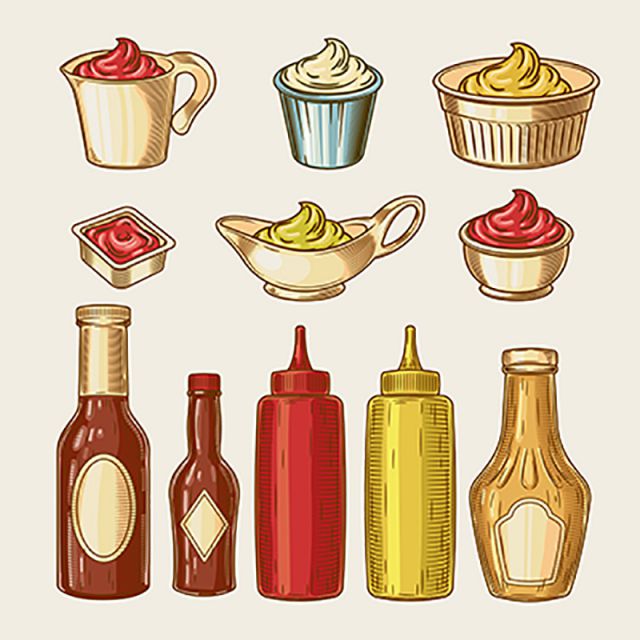 640x640 Vector Illustration Of An Engraving Style Set Of Different Sauce