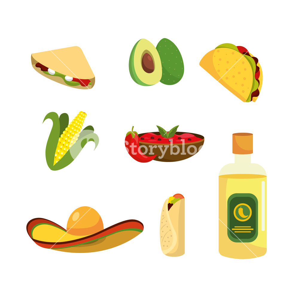 1000x1000 Set Mexican Food With Tequila And Sauce Vector Illustration