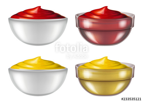 500x357 Bowls Of Tomato Sauce Or Ketchup And Mustard Sauce Vector