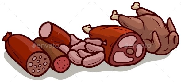 590x269 Cartoon Meat Pork Chicken Sausage Vector Icons