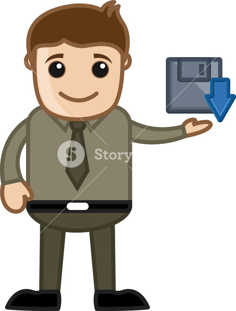 Cartoon Man Showing Save Icon Vector Royalty Free Stock Image 758x1000 Cartoon Man Showing Save Icon Vector Royalty Free Stock Image