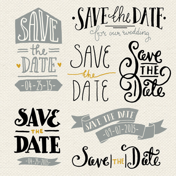 Save The Date Clip Art Set Hand Lettering Designs For Wedding 570x570 Save The Date Clip Art Set Hand Lettering Designs For Wedding