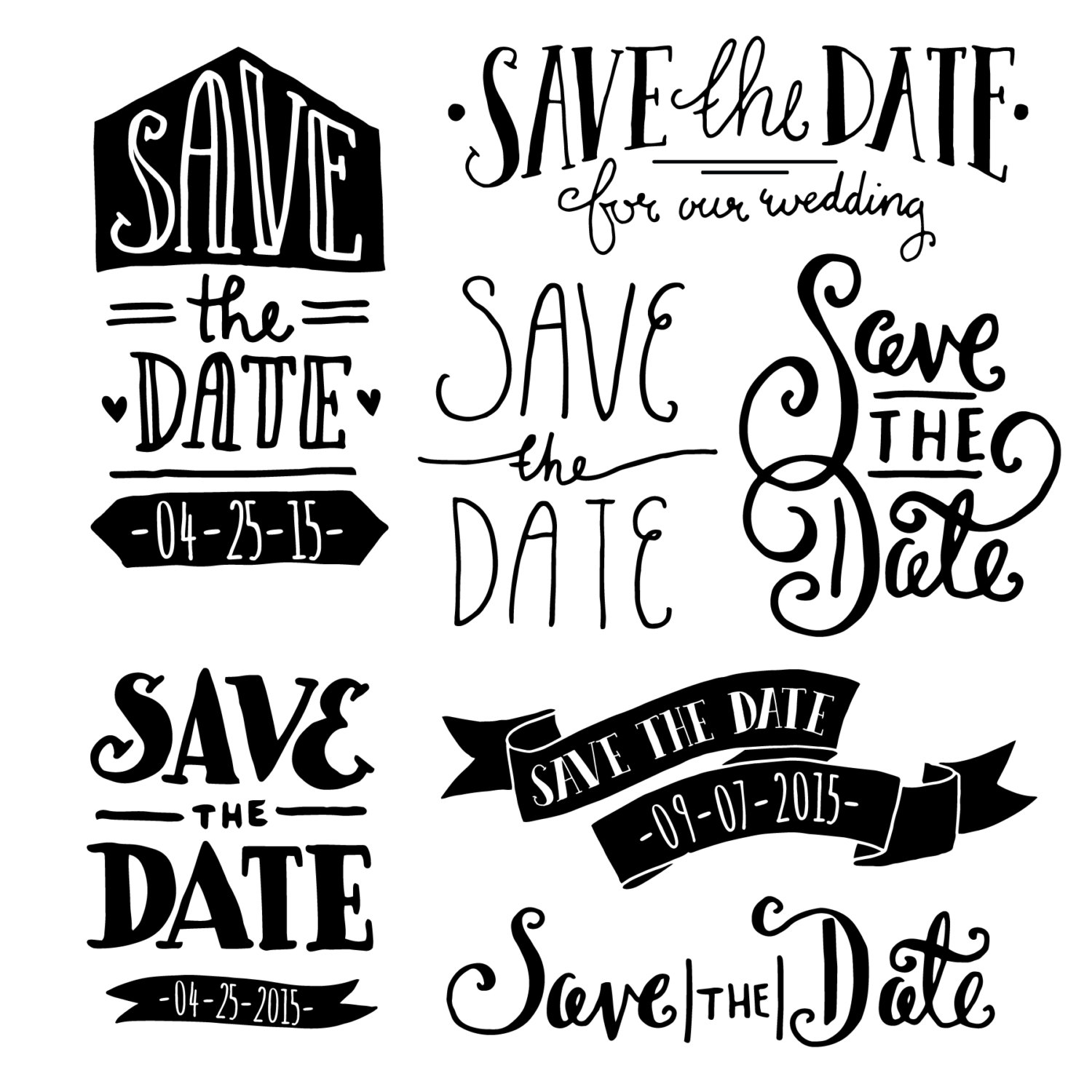 1500x1500 Save The Date Clip Art Set Hand Lettering Designs For Etsy