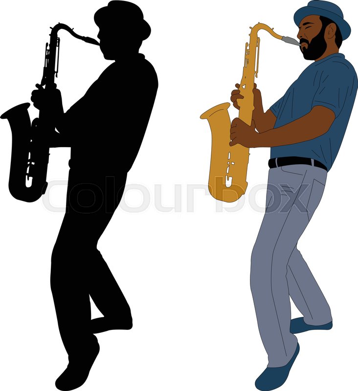 732x800 Musician Plays Saxophone Illustration Stock Vector Colourbox