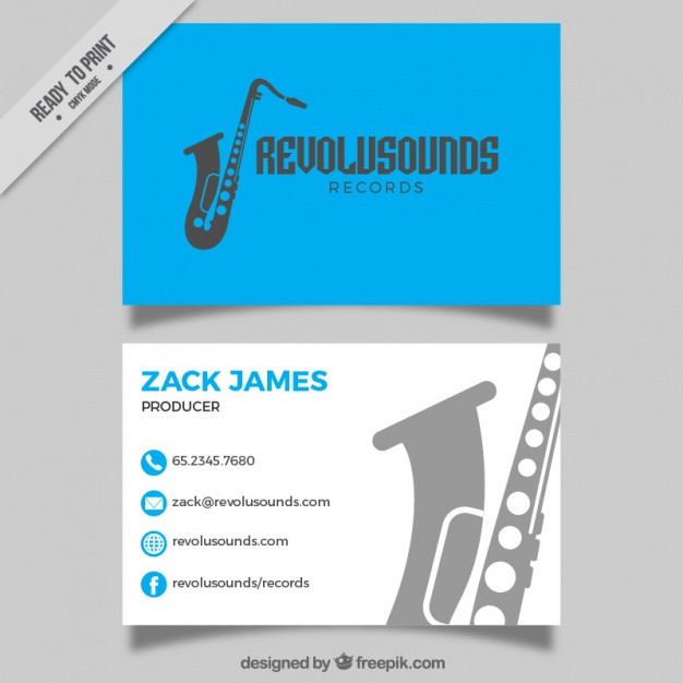 626x626 Blue Card Of Music Studio With Saxophone Silhouette Vector Free