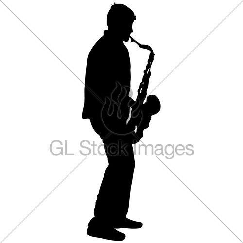 500x500 Silhouette Musician, Saxophonist Player On White Backgrou Gl