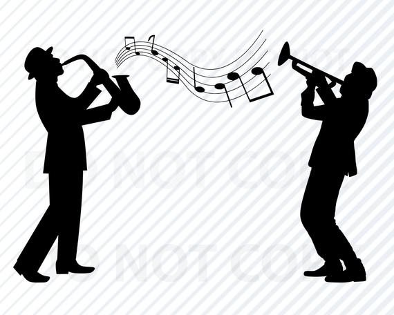 570x456 Jazz Band For Cricut Silhouette Clipart Saxophone Etsy