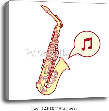382x390 Saxophone Vector Sketch, Canvas Print Barewalls Posters Prints