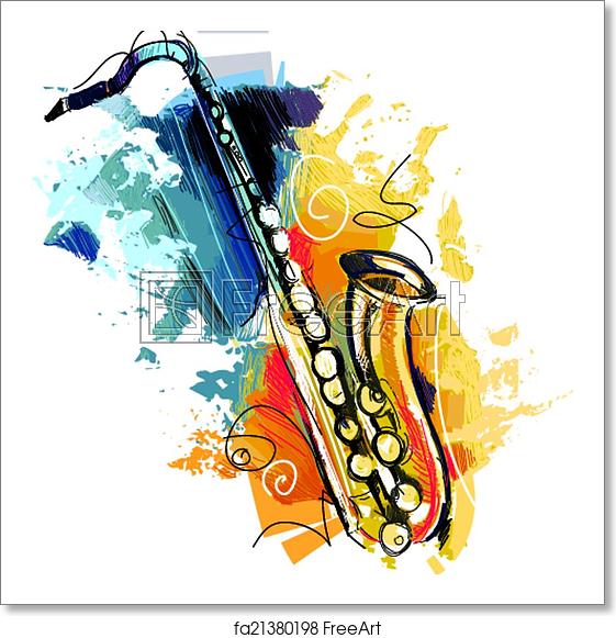 561x581 Free Art Print Of Saxophone Color Sketch This Saxophone Vector