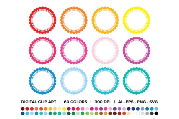 570x380 Scallop Outer Frame Clip Art Png Vector Round Solid Etsy