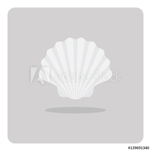 500x500 Vector Of Flat Icon, Scallop Shell On Isolated Background