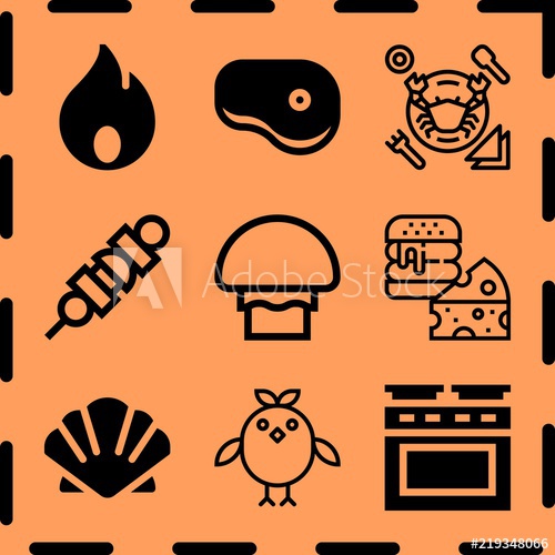 500x500 Simple Icon Set Of Cooking Related Chicken, Fire, Oven
