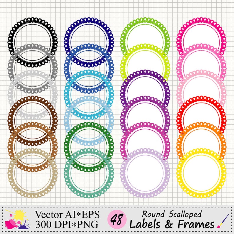 794x794 Round Scalloped Labels And Frames Clipart Rainbow Scalloped Etsy