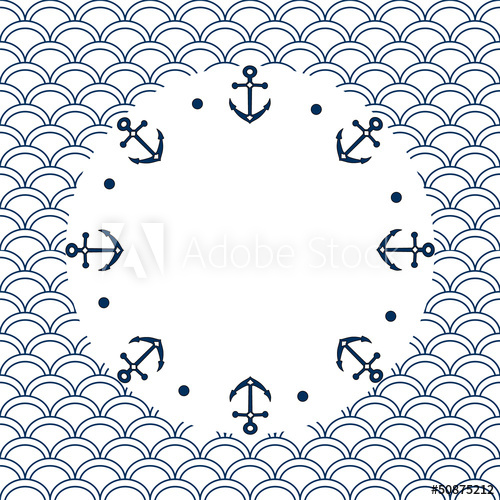 500x500 Navy Blue And White Roud Frame On A Scalloped Background, Vector