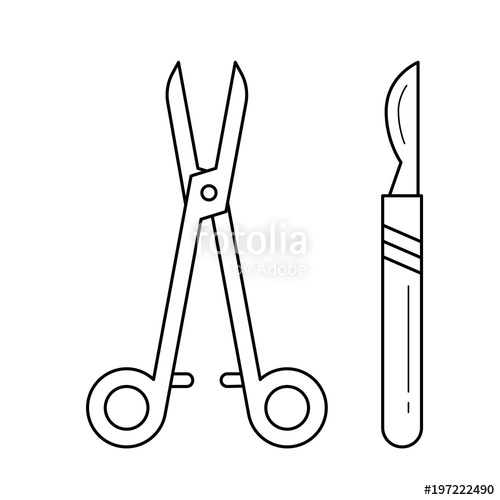 500x500 Surgical Instruments, Scalpel Vector Line Icon Isolated On White