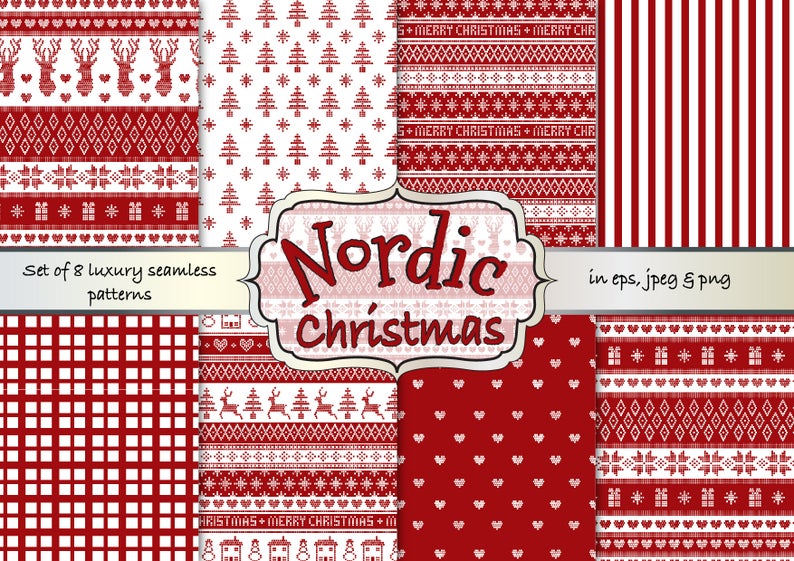 794x561 Nordic Christmas Digital Papers Christmas Fair Isle Digital Etsy