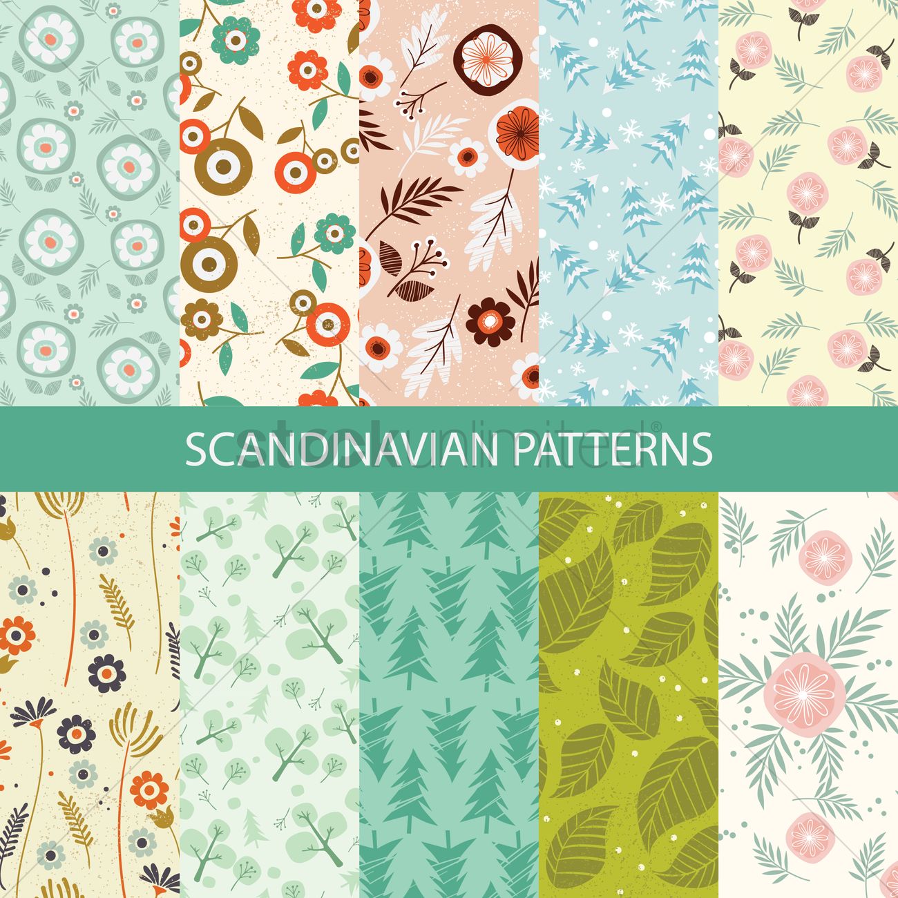 1300x1300 Scandinavian Patterns Set Vector Image