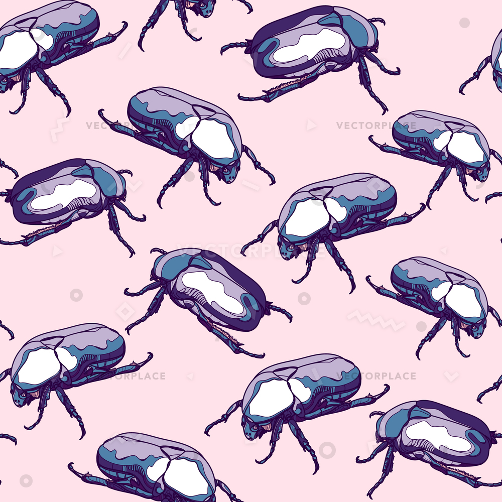 1000x1000 Seamless Pattern Violet Scarab Beetles Pink Vector Illustration