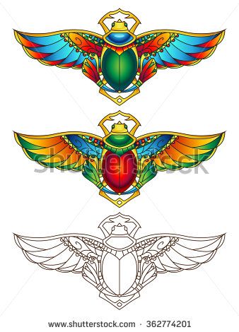 338x470 Egyptian Scarab Colorful Vector Illustration Available In Color