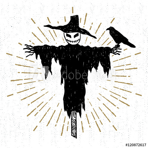 500x500 Hand Drawn Halloween Icon With A Textured Scarecrow Vector