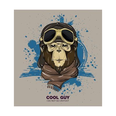 400x400 Poster With Portrait Of Monkey Wearing The Motorcycle Helmet