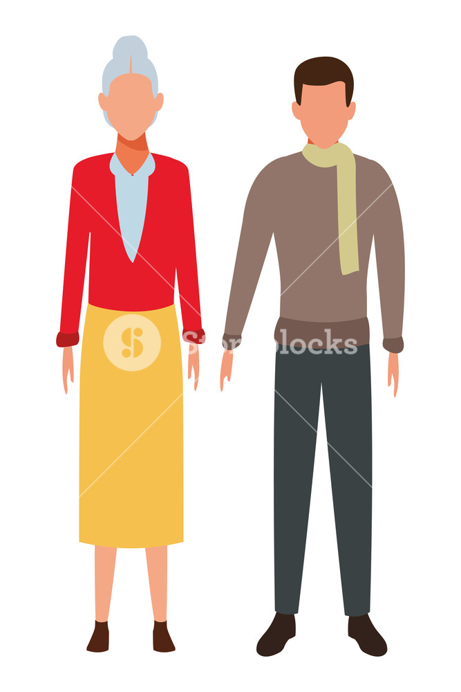 667x1000 Old Woman And Man Avatar Wearing Winter Clothes And Scarf Vector