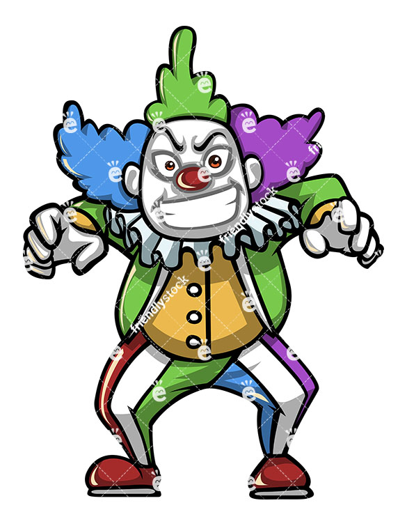 Evil Creepy Clown Character Scaring Someone Vector Clipart 585x755 Evil Creepy Clown Character Scaring Someone Vector Clipart