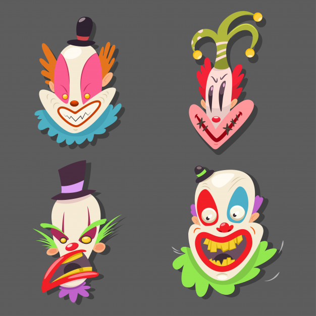 Scary Clown Face Set Vector Cartoon Illustration Of Circus 626x626 Scary Clown Face Set Vector Cartoon Illustration Of Circus