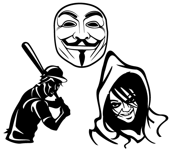 600x525 Free Free Vector Mask, Baseball Player And Scary Face Illustration