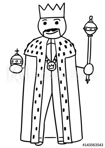 355x500 Vector Stickman Cartoon Of King Posing With Crown, Sceptre