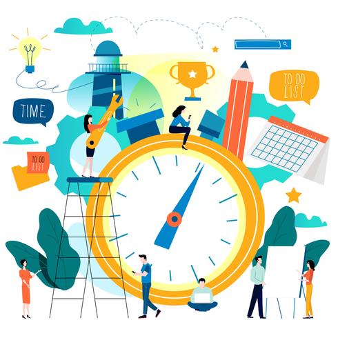 490x490 Time Management, Schedule Flat Vector Illustration Design