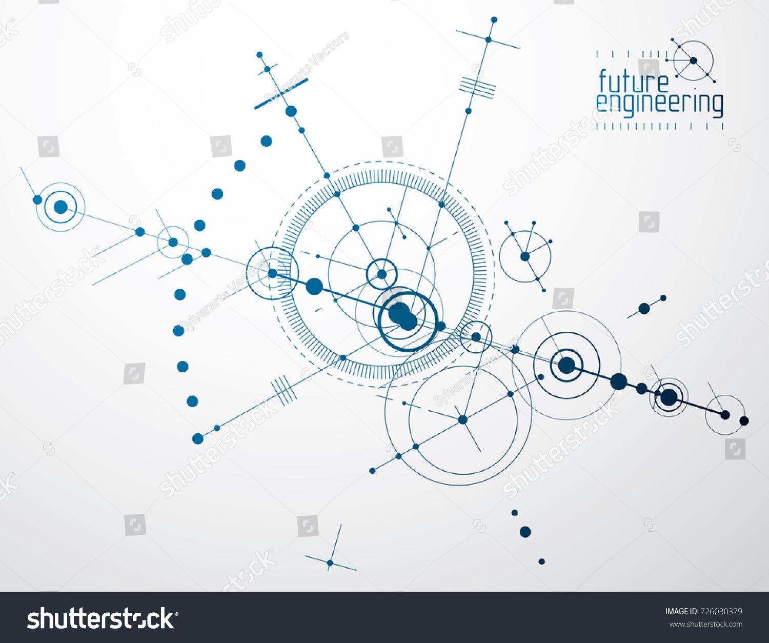 Mechanical Scheme, Vector Engineering Drawing With Circles 1500x1254 Mechanical Scheme, Vector Engineering Drawing With Circles